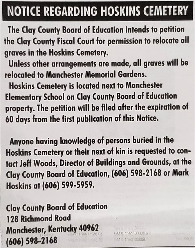 NOTICE HOSKINS CEMETERY