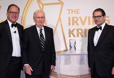 AEI President Robert Doar (left), Chairman of AEI’s Board of Trustees Daniel D’Aniello (right) and U.S. Senate Republican Leader Mitch McConnell (center): https://www.clayconews.com/